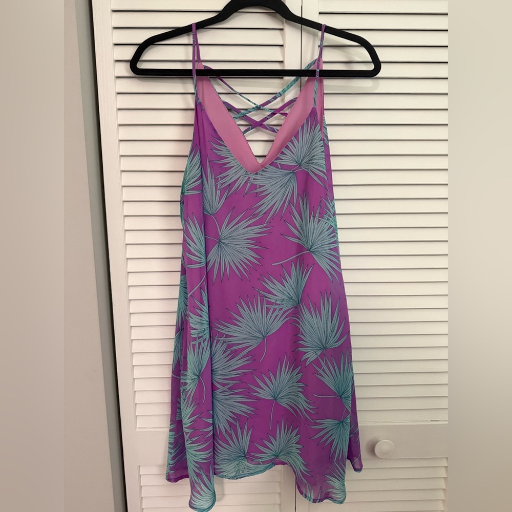 Aura Purple Dress with Teal Palm Print